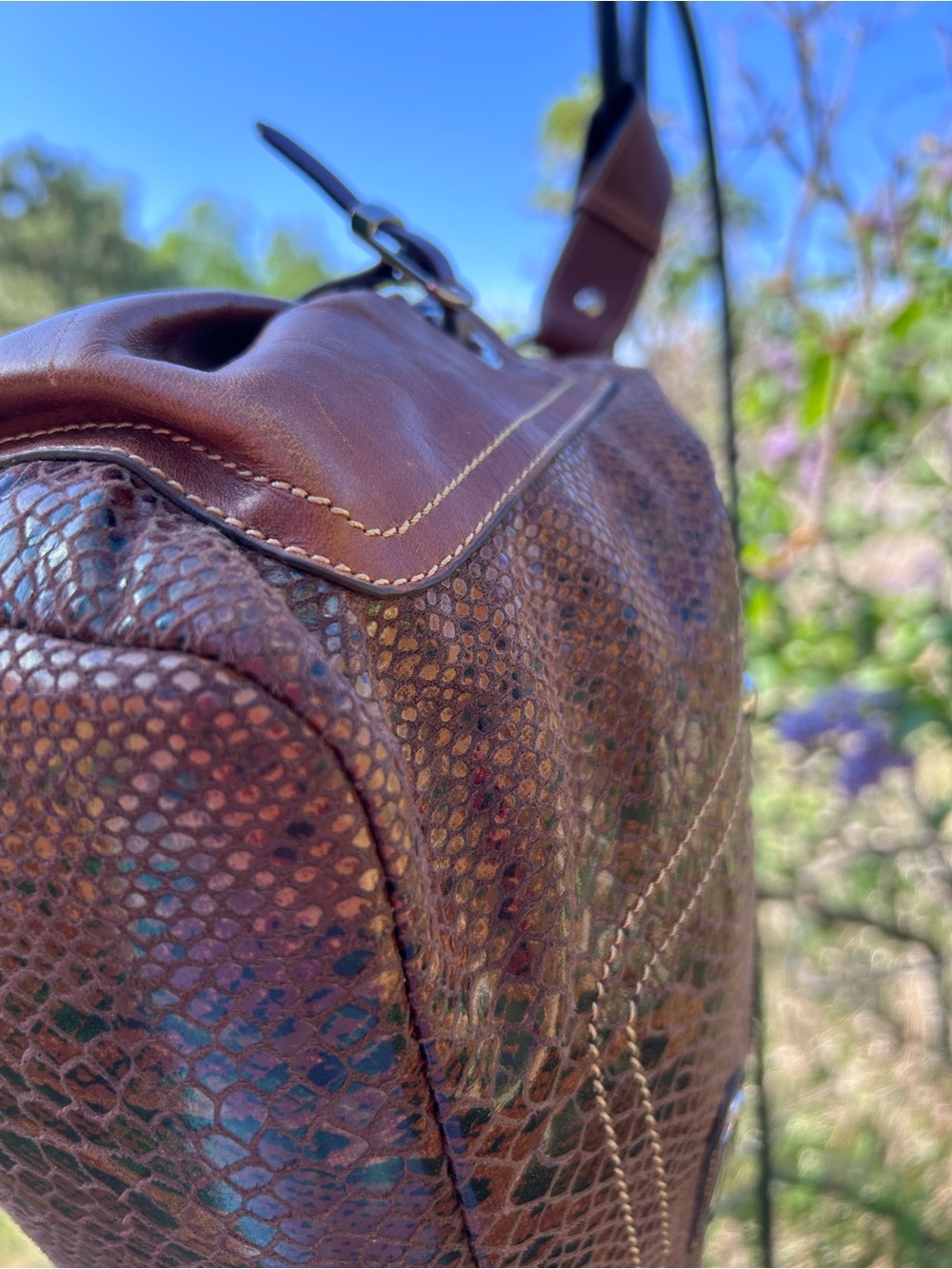 SHARIF Studio Brown Snakeskin Embossed Leather Hobo Shoulder Bag Boho Y2K - Picture 3 of 16